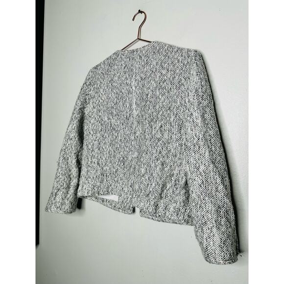 DEREK LAM COLLECTIVE Gray Gold Button Front Zip Up Sleeve Tweed Jacket Size 40 - Picture 6 of 14